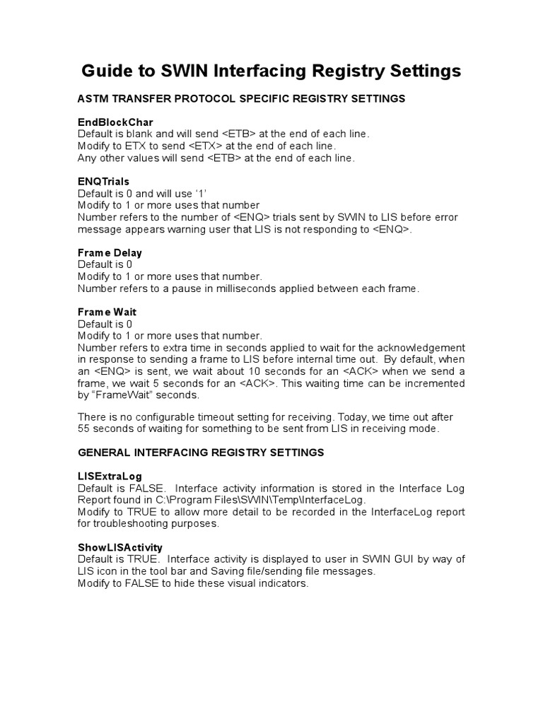 Guide To SWIN Interfacing Registry Settings | PDF | Data Transmission ...