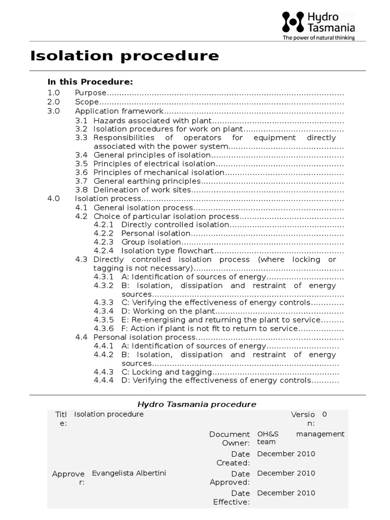 Isolation Procedure High Voltage Switch