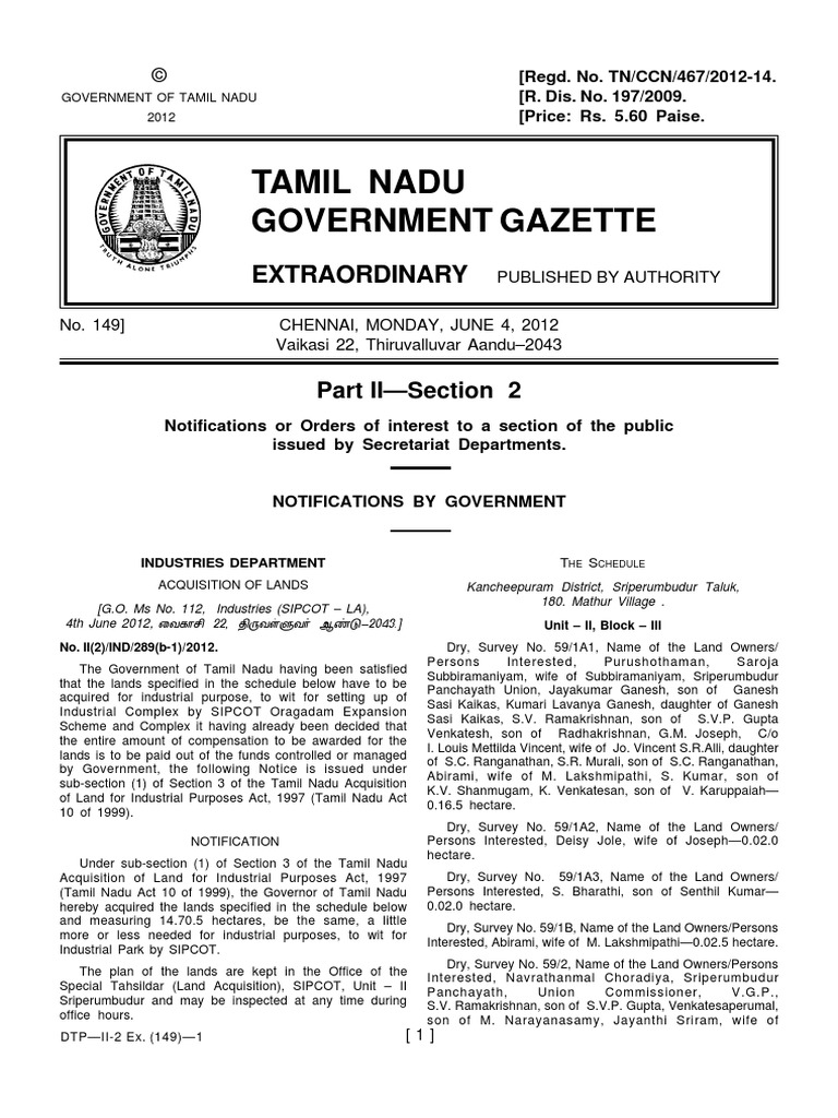 Tamil Nadu Gazette PDF PDF Tamil Nadu Tamils