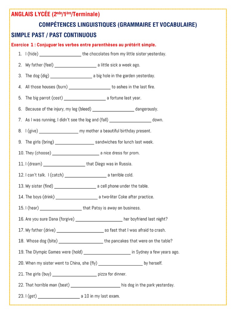 évaluation Anglais Cm2 à Imprimer Anglais Lycée - Compétences Linguistiques (Grammaire Et Vocabulaire) | PDF