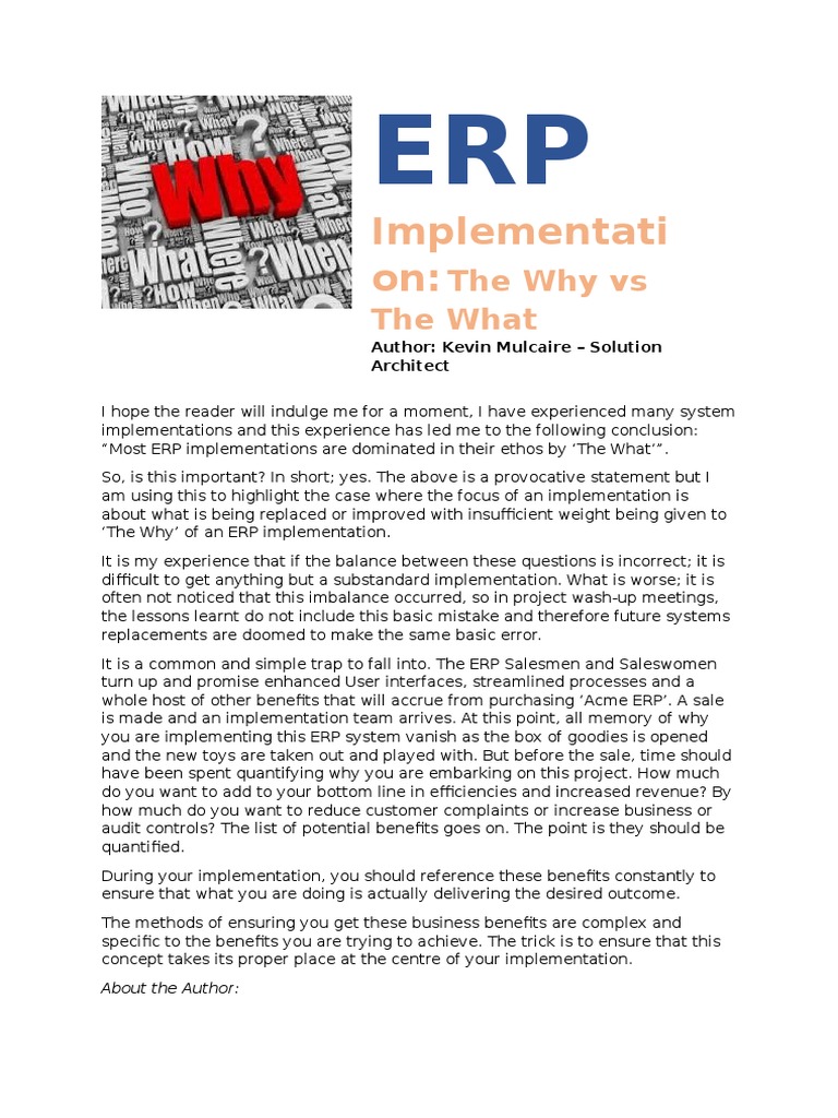 ERP Implementation and The Importance of Benefits Realisation | PDF