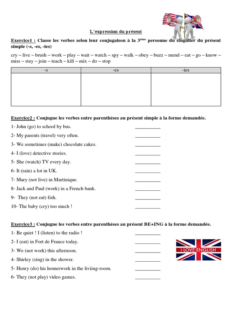 Exercice Be + Ing Présent Simple Exercices Anglais 5ème - L'Expression Du Présent Et Du Passé | PDF