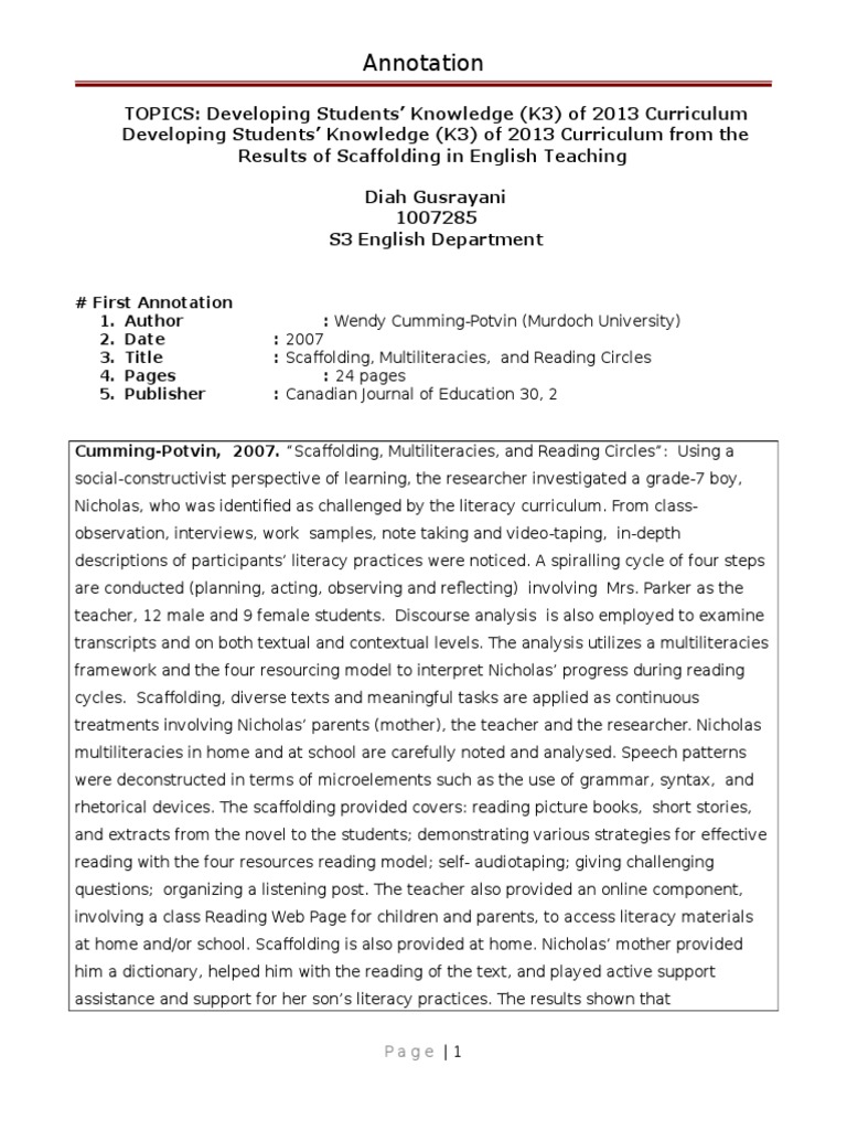Annotation Scaffolding Newest PDF Early Childhood Education Teachers