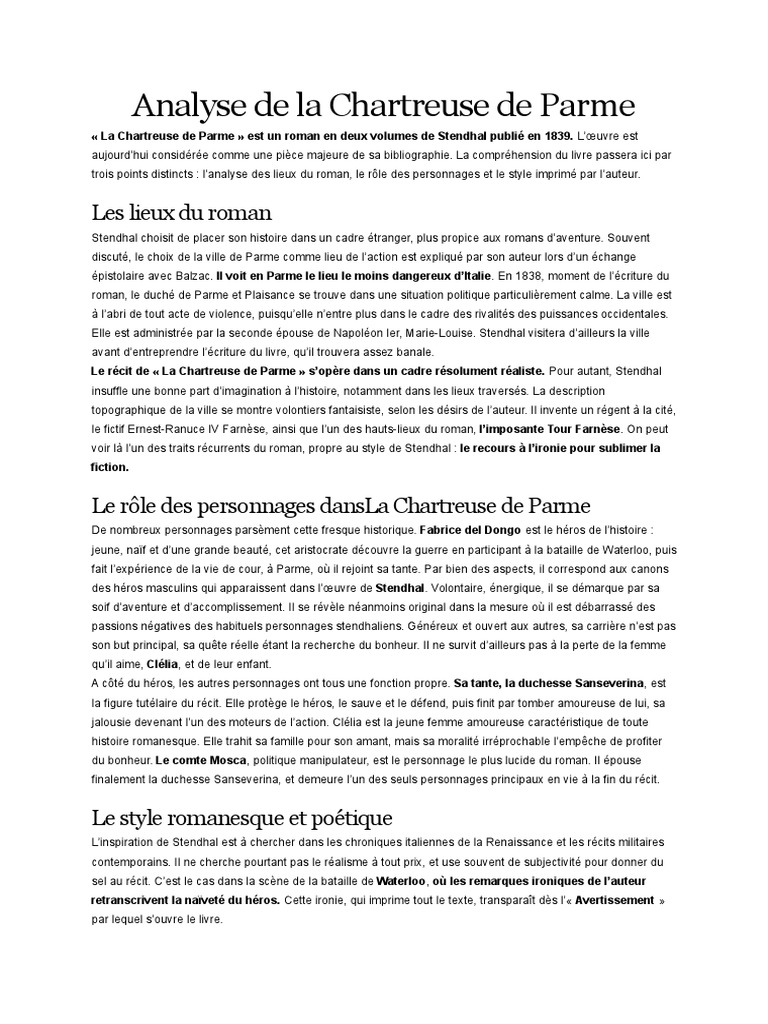 Analyse de "La Chartreuse de Parme" | PDF | Romans