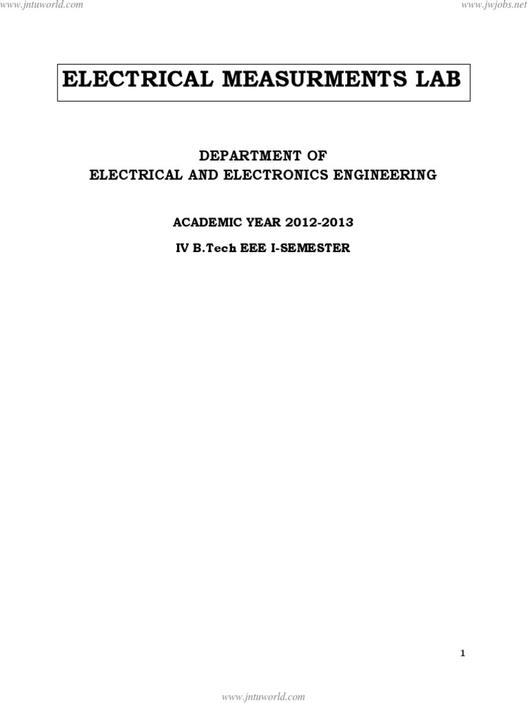 Electrical Measurements Lab Manual | PDF | Transformer | Series And ...