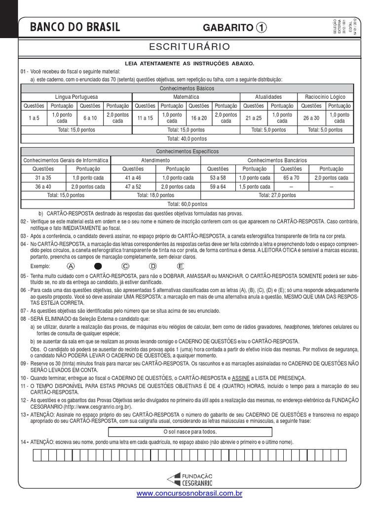 Gabarito 1 Prova Completa BANCO DO BRASIL PDF Factoring (Finanças