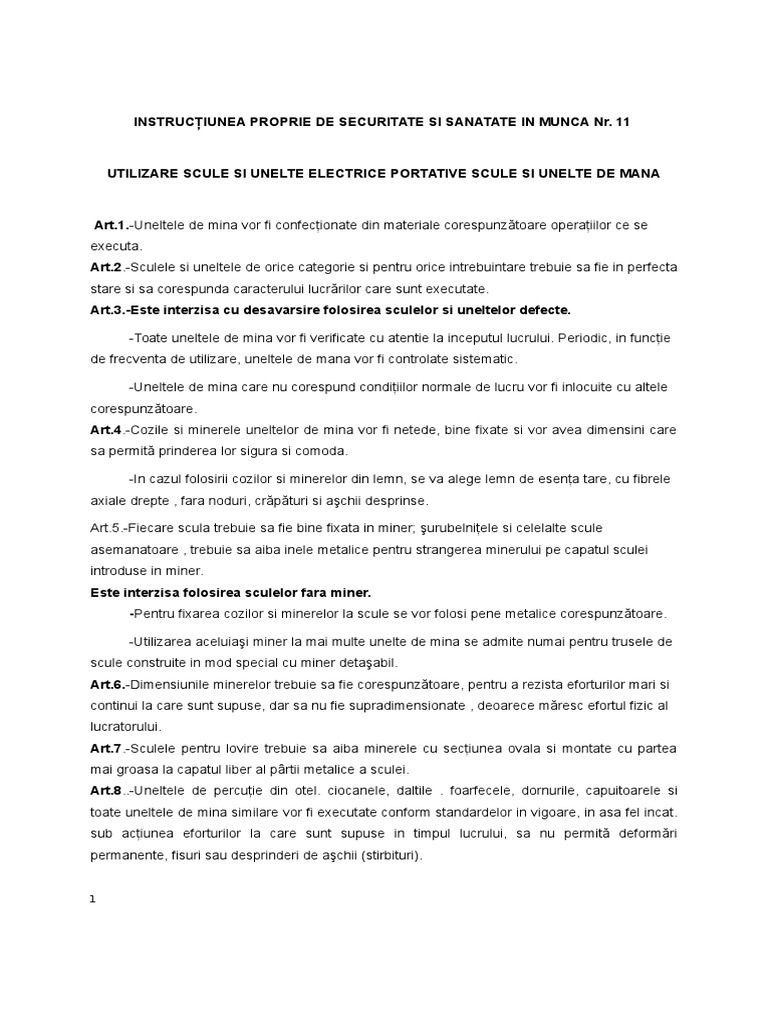 10-Instructiuni Proprii - Scule Unelte, Echipamente | PDF