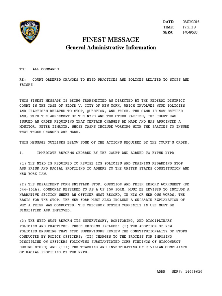 Stop and Frisk Memo Terry Stop Probable Cause