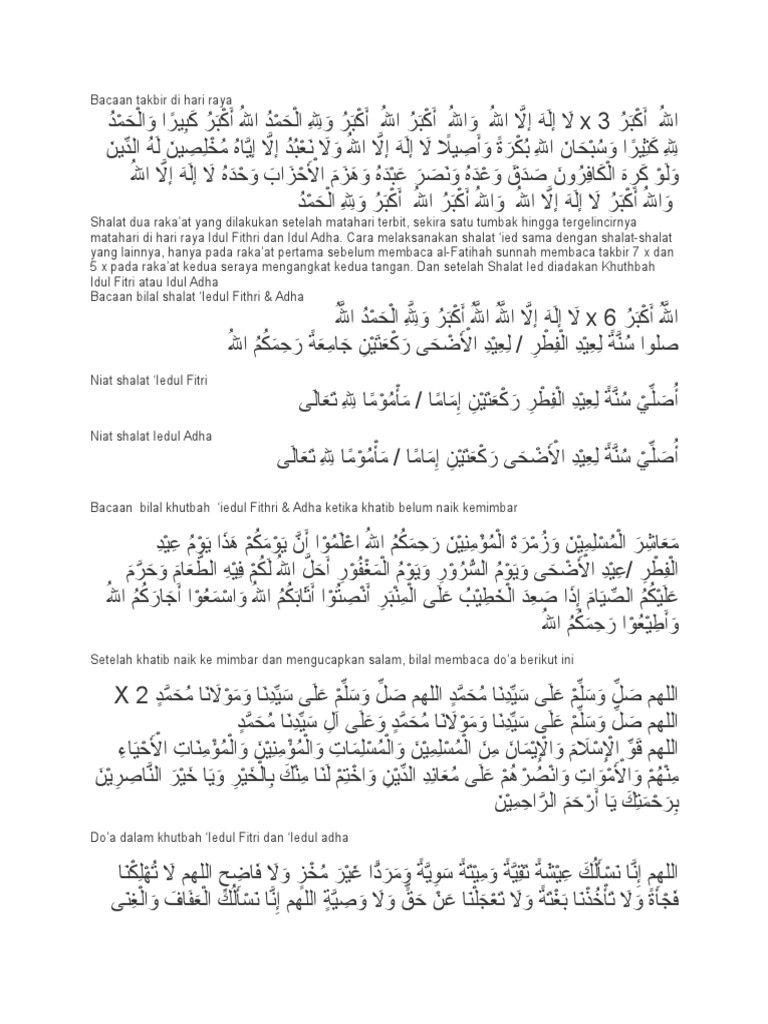 Bacaan Takbir Dan Do A Di Hari Raya Fitri Adha