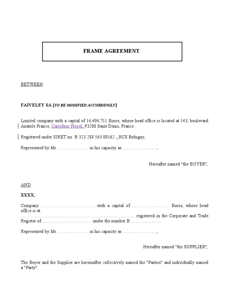 Frame Agreement Verification And Validation Specification