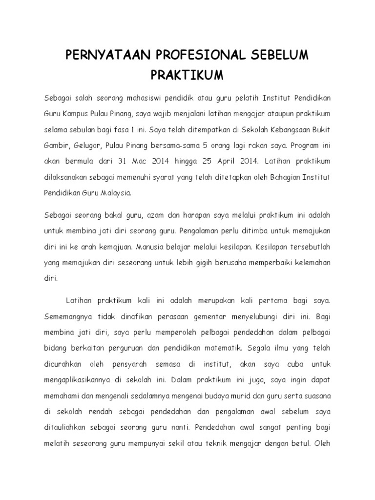 pernyataan profesional selepas praktikum - Jan Wallace