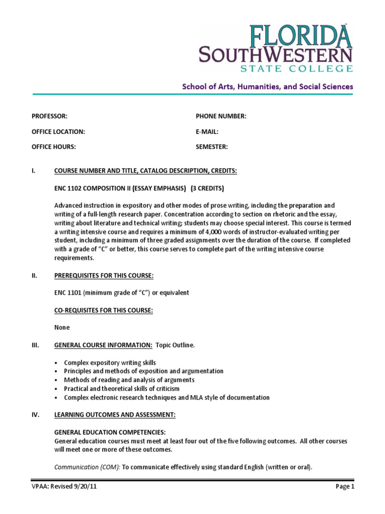 Enc 1102 Composition Ii Essay Emphasis Pdf Essays English Studies