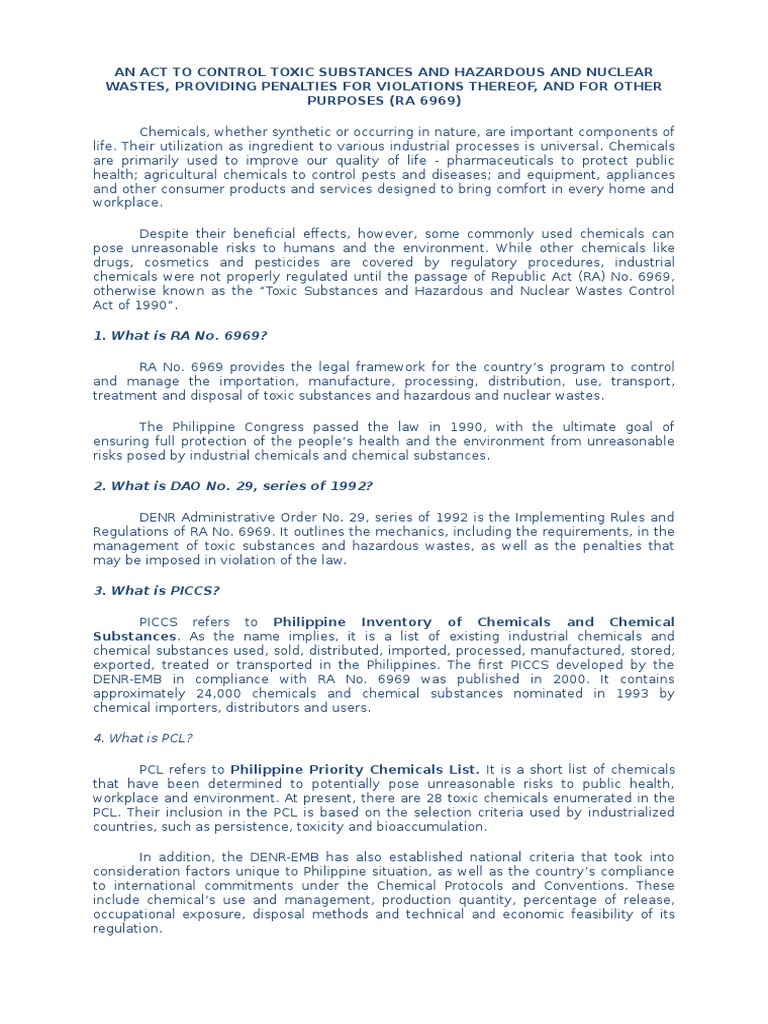 An Act To Control Toxic Substances and Hazardous and Nuclear Wastes