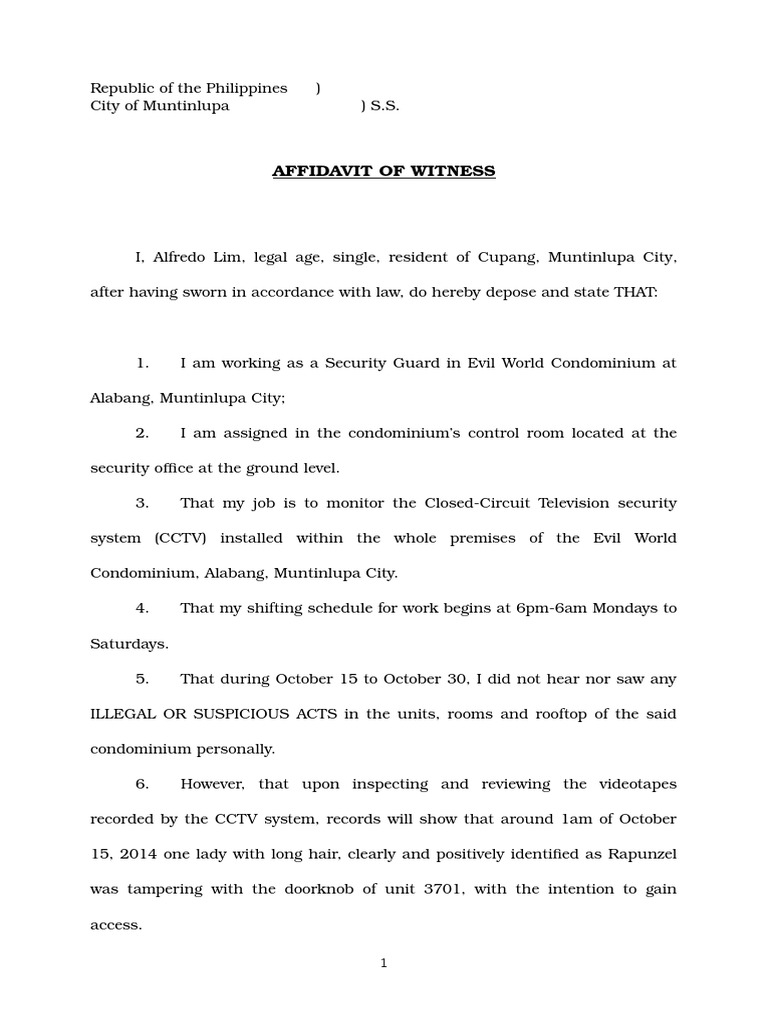 Affidavit of Security Guard Cctv
