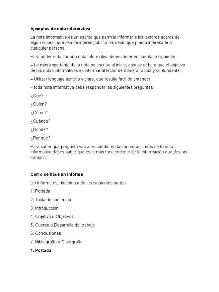 Ejemplos de Nota Informativa | PDF
