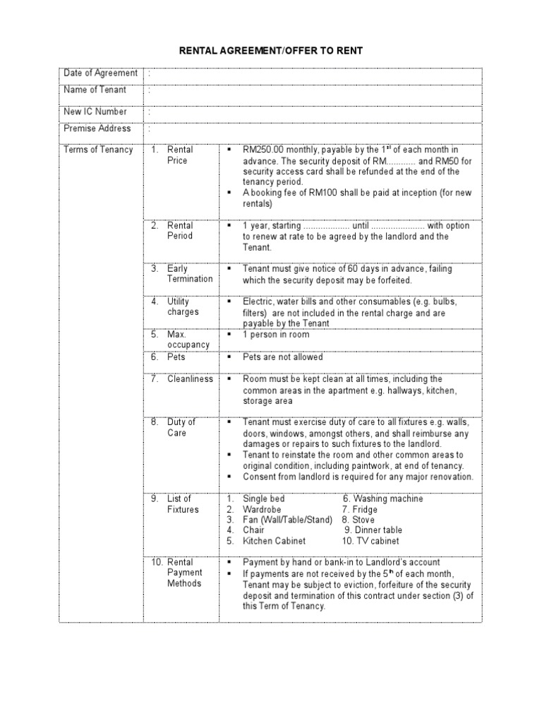 Rental Agreement Terms and Conditions | PDF | Leasehold Estate | Landlord