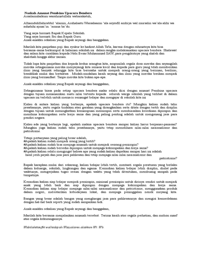 Teks Amanat Pembina Upacara Hari Senin - Berbagi Teks Penting