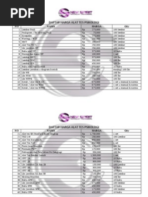 Daftar Harga Alat Tes Psikologi