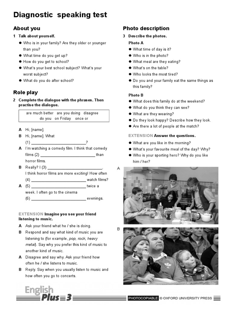 Diagnostic Speaking Test Overview | PDF