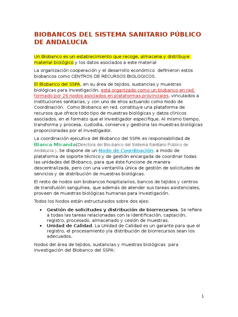 Biobancos Del Sistema Sanitario Público de Andalucia | PDF | Hospital ...