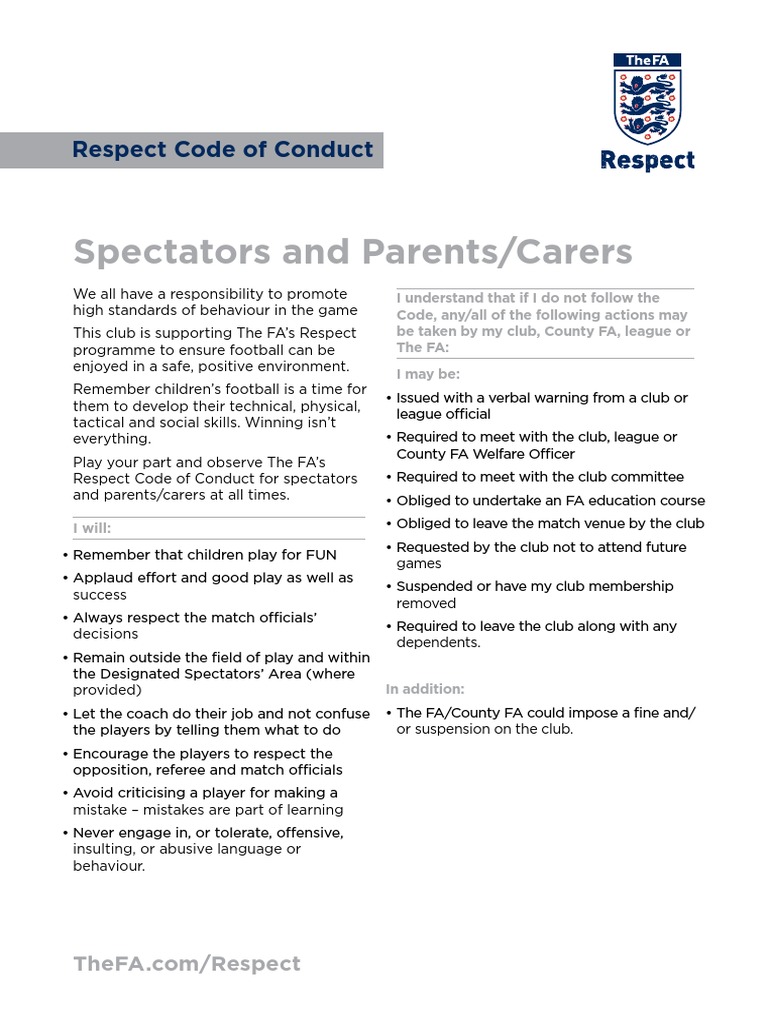Spectators and Parents/Carers: Respect Code of Conduct | PDF | Social ...