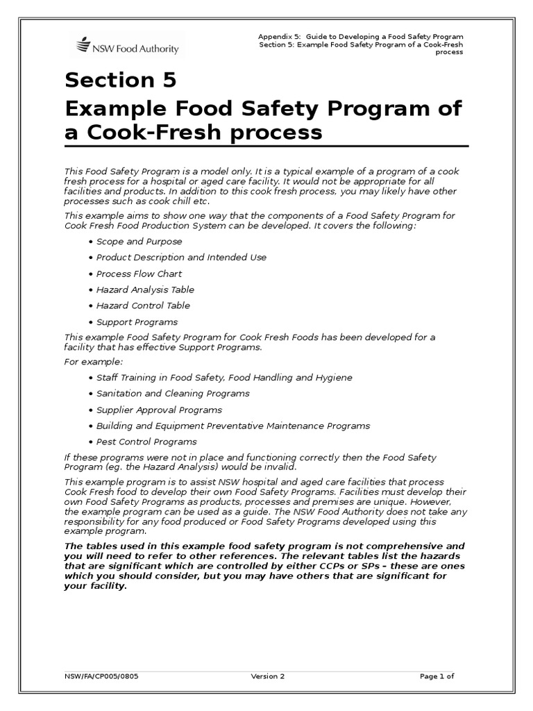 Cook Fresh Food Safety Program Example | PDF | Food Safety | Meal