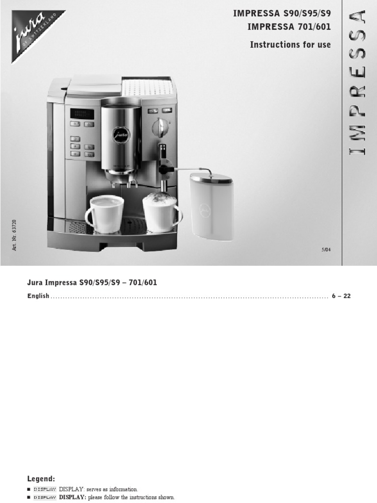 Download Manual Jura Impressa s9 s90 s95 601 English Coffee Mill