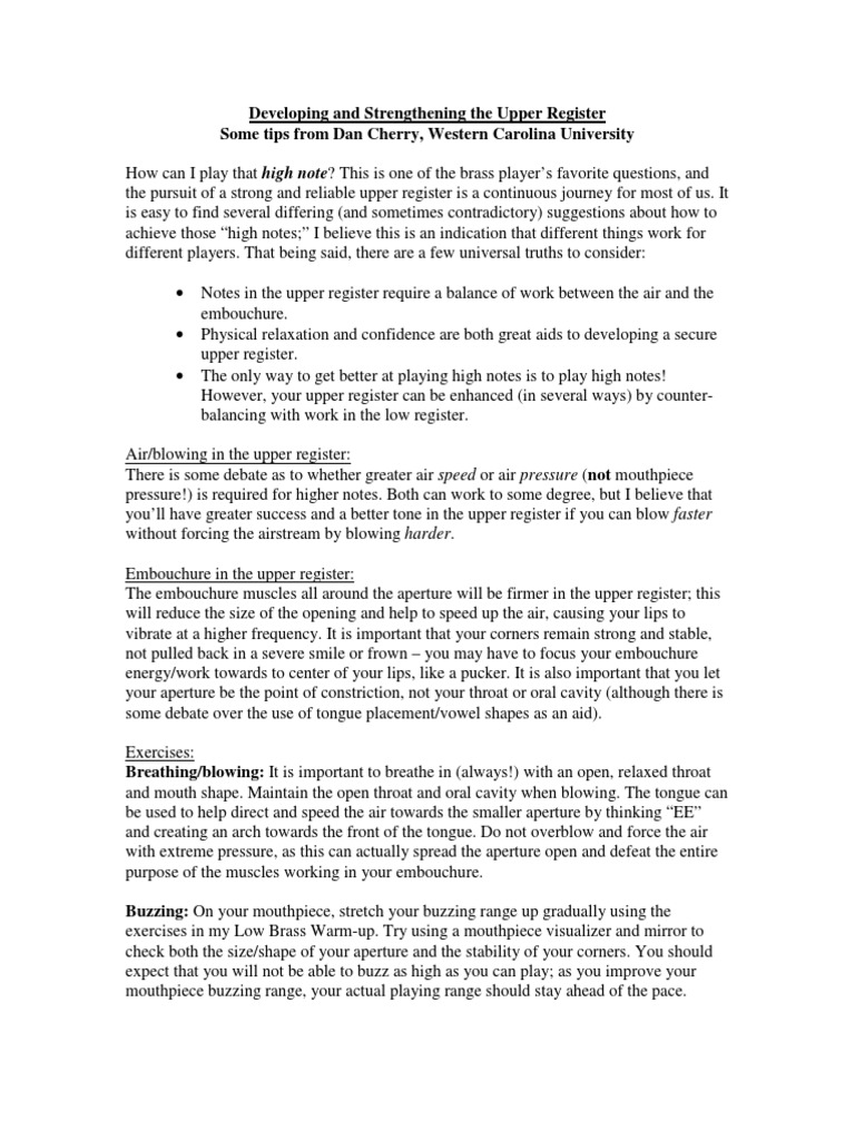 Upper Register Development for Brass | PDF | Leisure | Entertainment ...