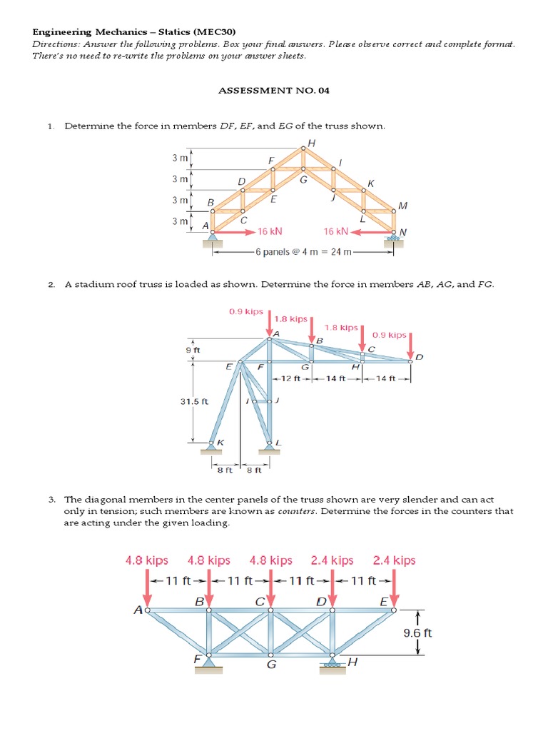 Truss Force Analysis Problems | PDF