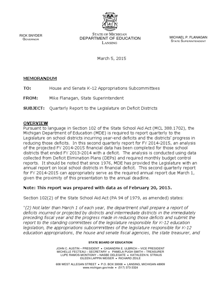 Quarterly Deficit District Report Pdf Appropriations Bill United