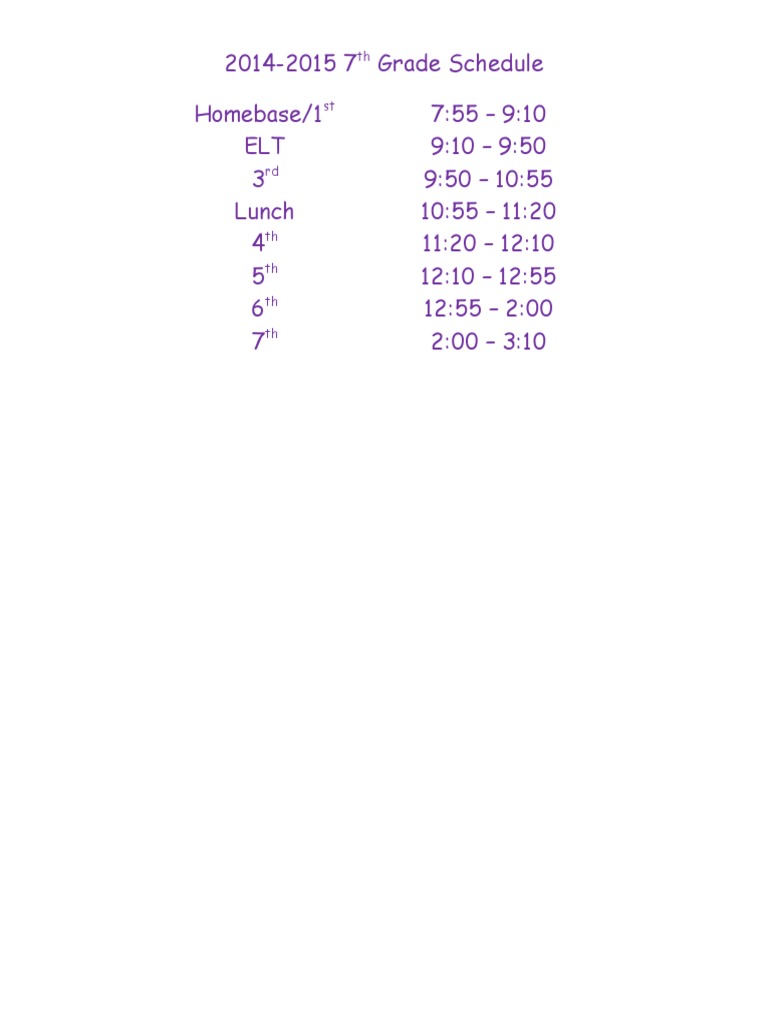 2014-2015 7th Grade Class Schedule | PDF