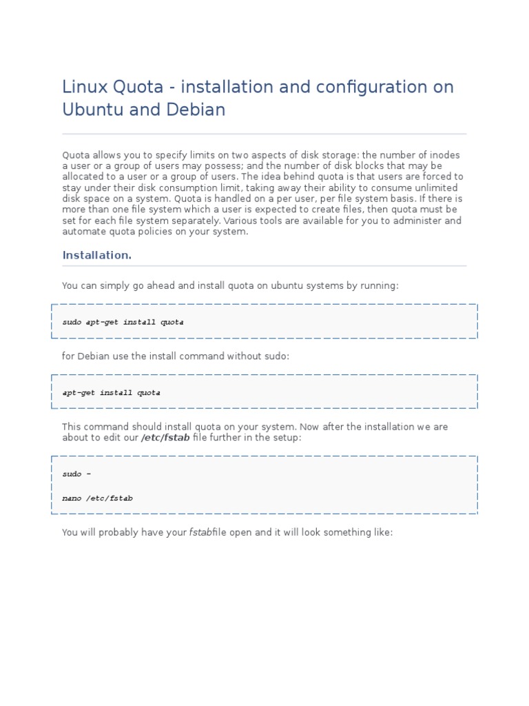 Linux Quota Management | PDF | File System | Advanced Packaging Tool