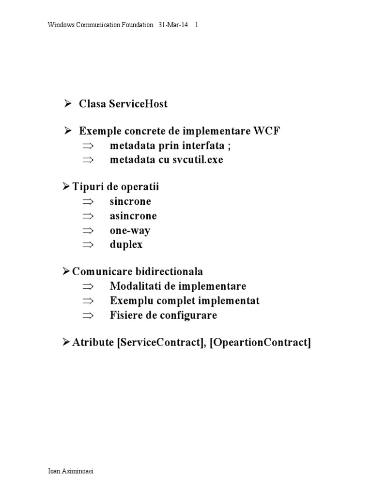 clasa servicehost exemple concrete de implementare wcf tipuri de