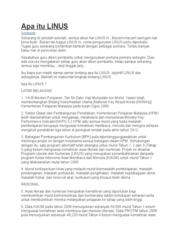 Program LINUS: Literasi dan Numerasi | PDF