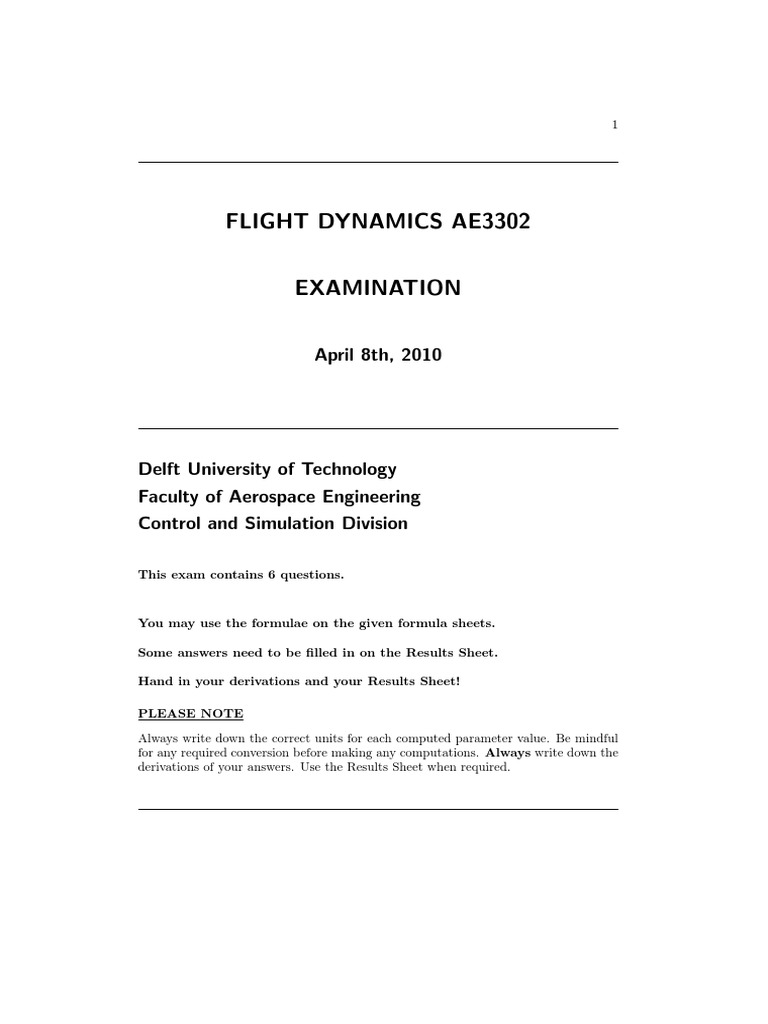 Flight Dynamics Questions Flight Dynamics (Fixed Wing Aircraft