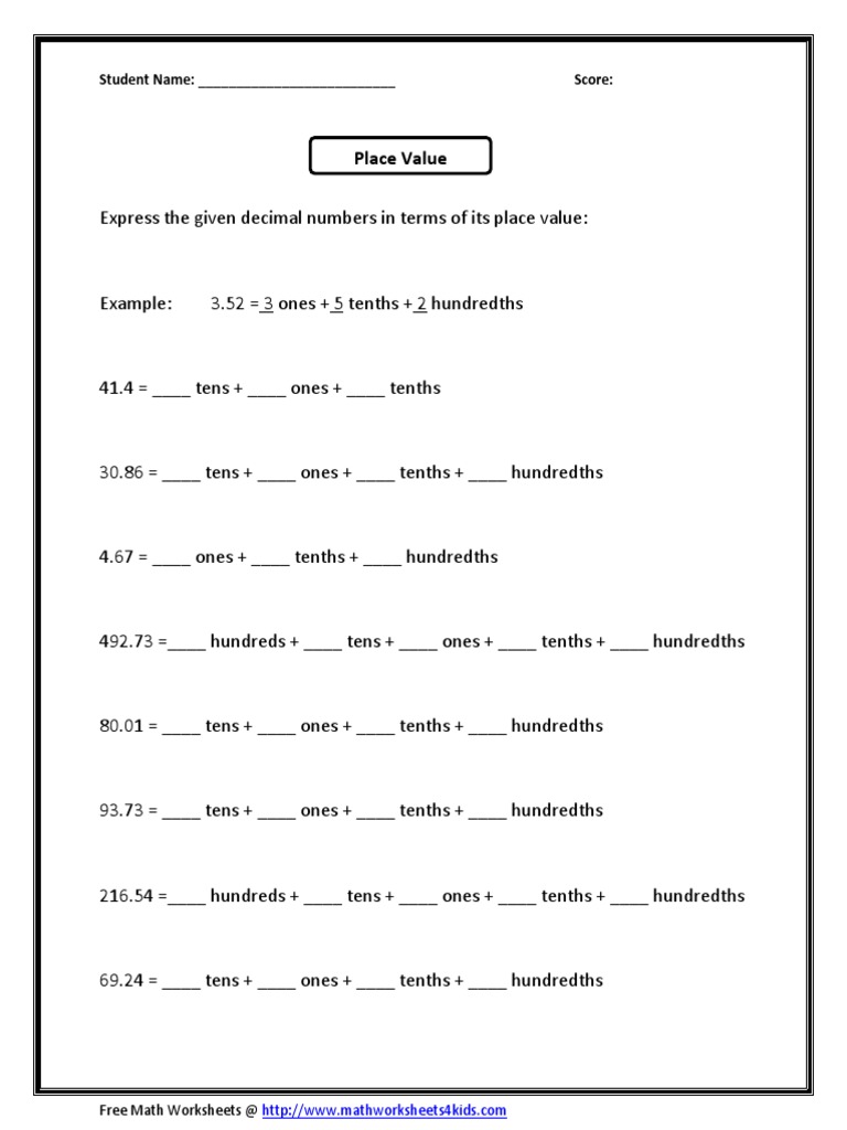 Decimal Place Value Practice | PDF