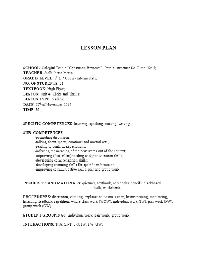 8th Grade Reading Lesson Plan: Sports | PDF | Reading Comprehension ...