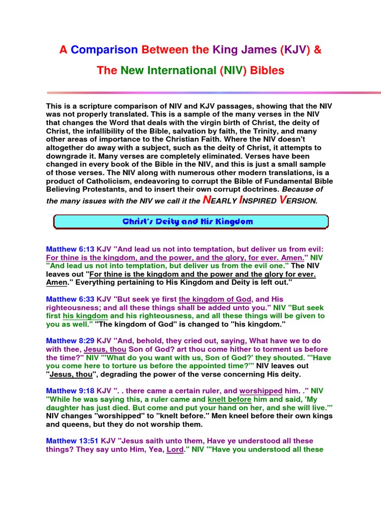 A Comparison Between The KJV and NIV Bibles PDF Mary, Mother Of Jesus Grace In Christianity