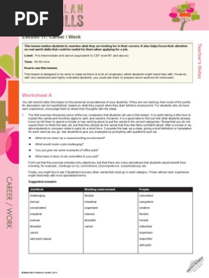 Life Skills Lesson 11 Career Work Vocabulary Cognition