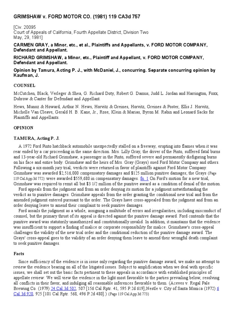 Grimshaw v. Ford Motor Co PDF Discovery (Law) Witness