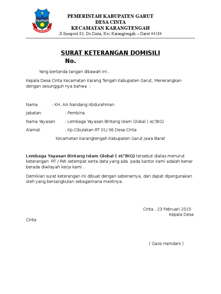 Surat Keterangan Domisili Desa