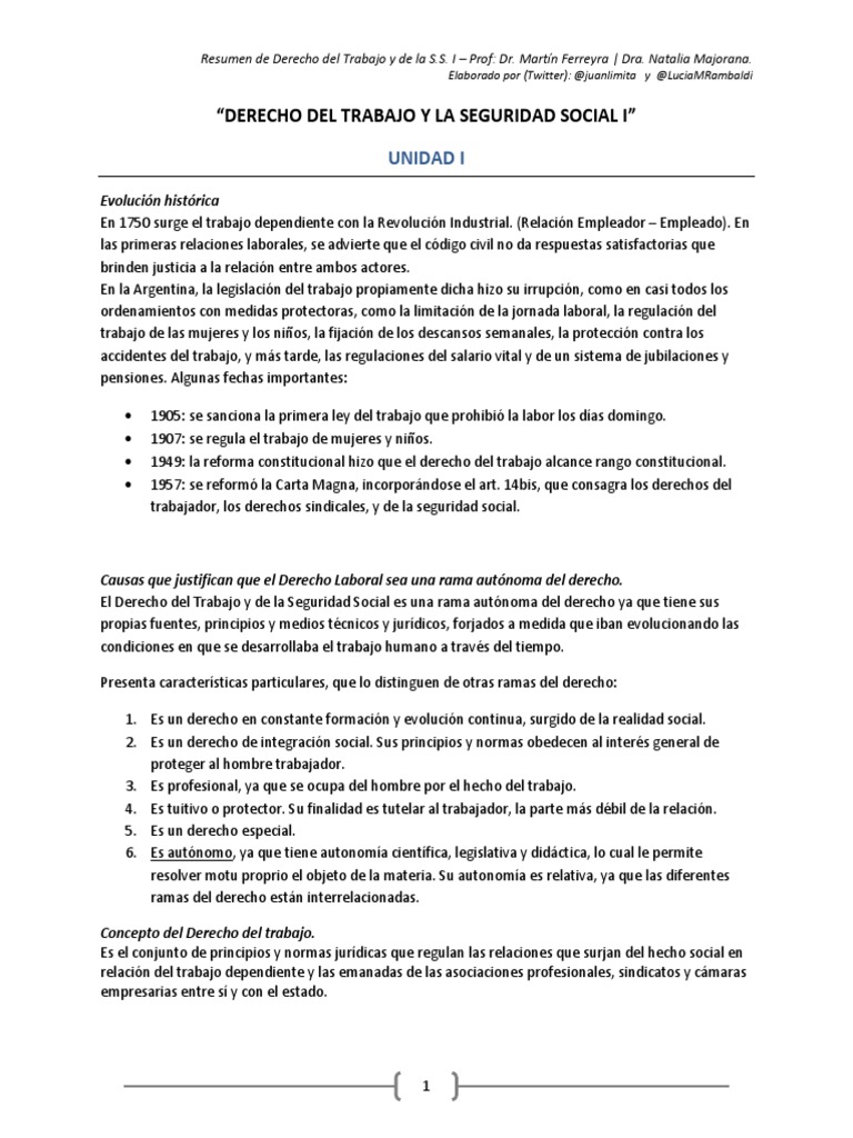 Derecho Del Trabajo y La Seguridad Social I - Resumen | PDF | Derecho ...