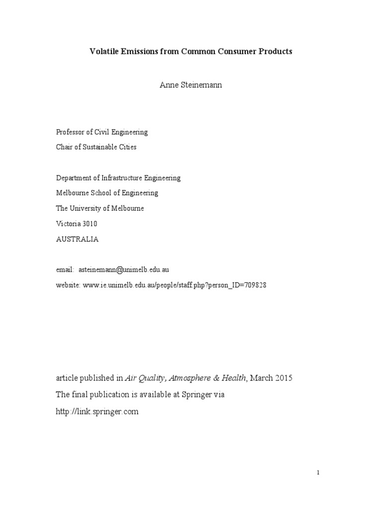 VOC Emissions from Consumer Products | PDF | Volatile Organic Compound ...
