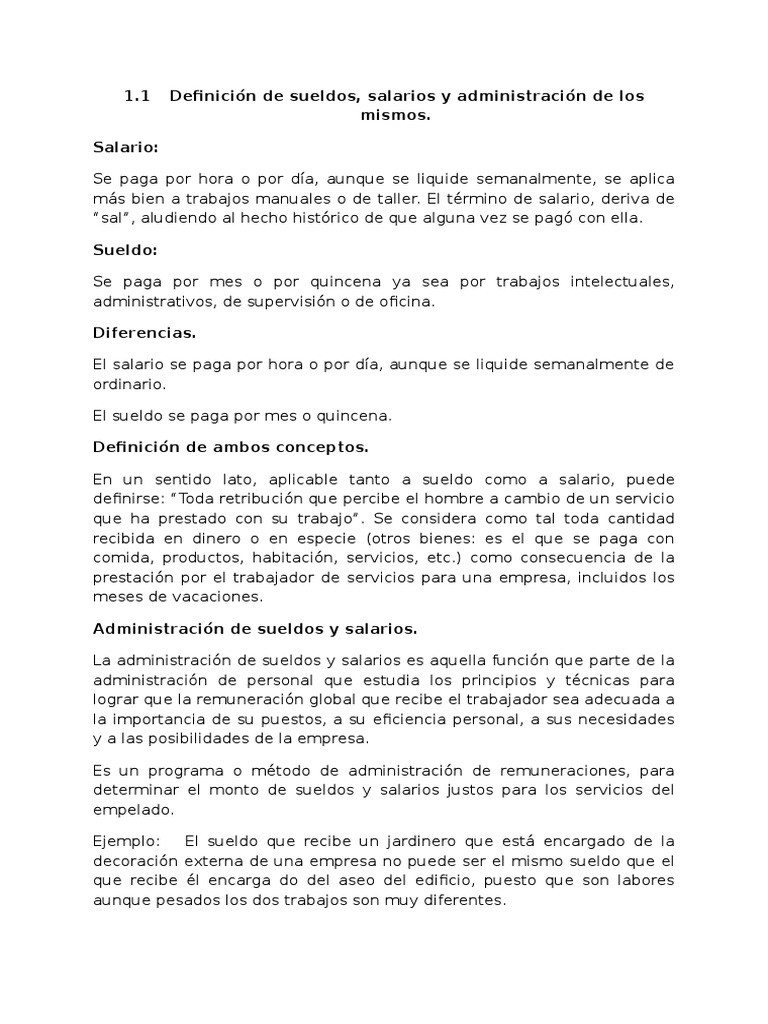 Definición de Sueldos y Salarios | PDF | Salario | Business