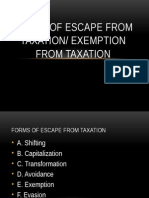 Forms of Escape From Taxation/ Exemption From Taxation