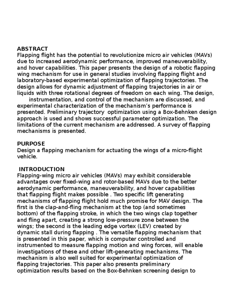 Flapping Wing Mechanism Design for MAVs | PDF | Flight | Flap (Aeronautics)