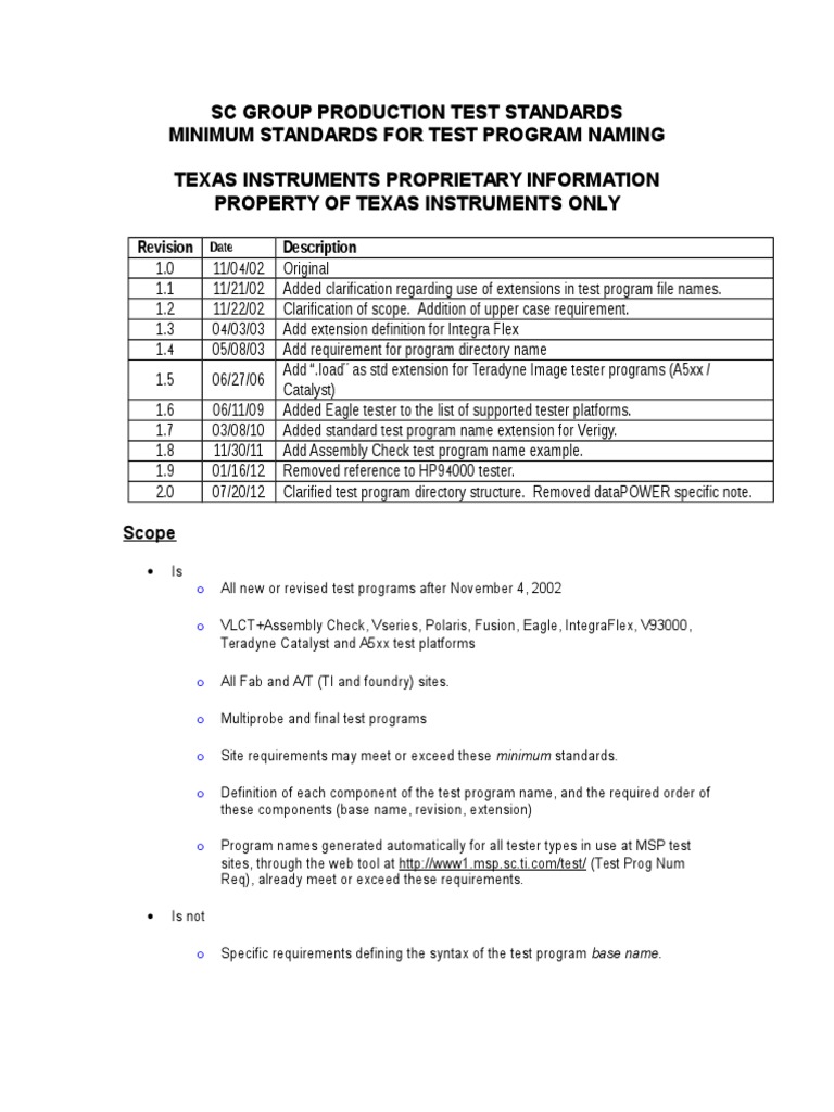 Test Program Naming Standard PDF Computer Data Software