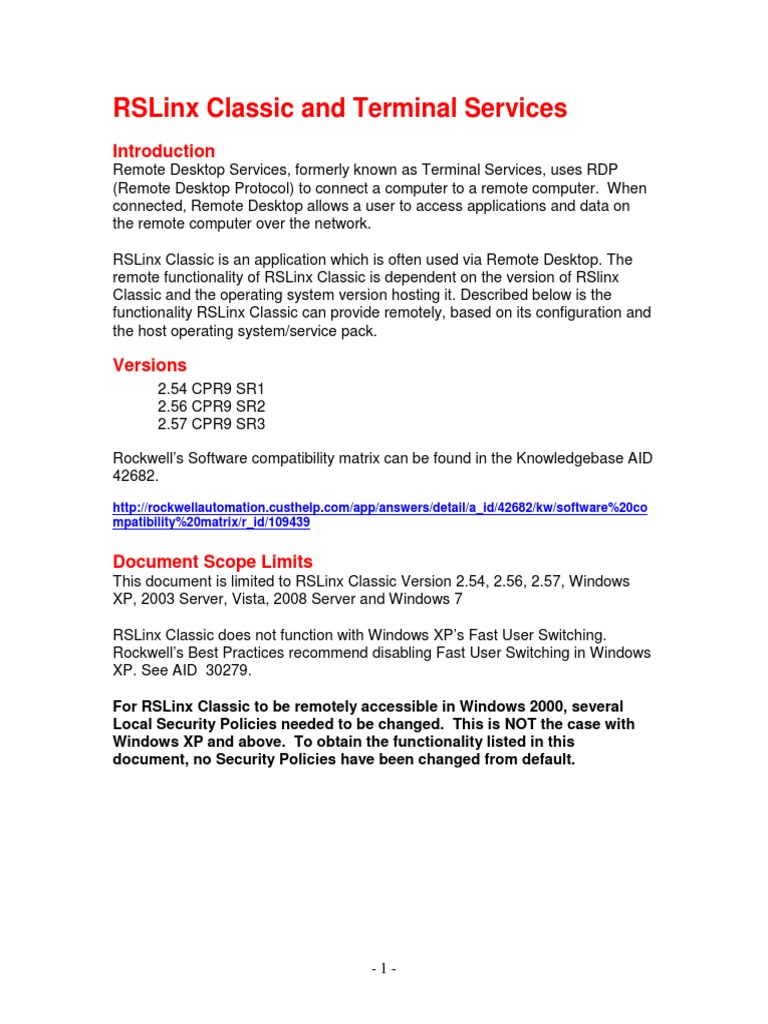 RSLinx Classic Remote Desktop Guide | PDF | Remote Desktop Services ...