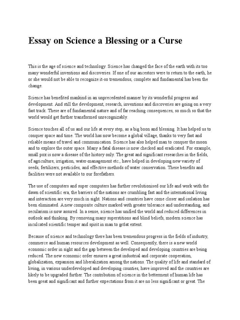 Essay On Science A Blessing or A Curse PDF Nuclear Weapons