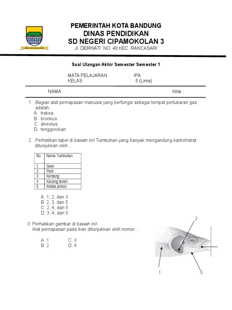 Soal Uas Ipa Kelas 5 Semester 1